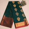 Elegant Emerald Green Kanjivaram Silk Saree with Rich Maroon Zari Border